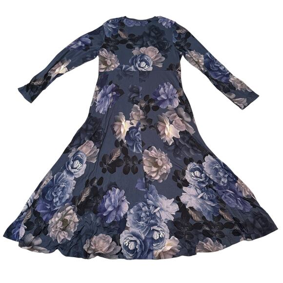 Johnny Was Grey Peony Long Sleeve Tee Dress Blue Gray Floral Print - Size Large - Picture 9 of 10